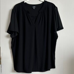 Jones XXL mesh flutter sleeve Jones New York Plus Size Black V-Neck Blouse